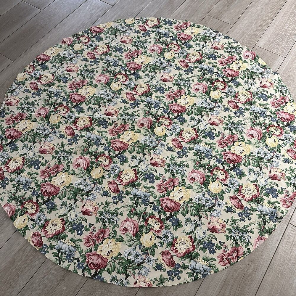 Ethan Allen Vintage Round Tablecloth Floral Pattern 76 inches